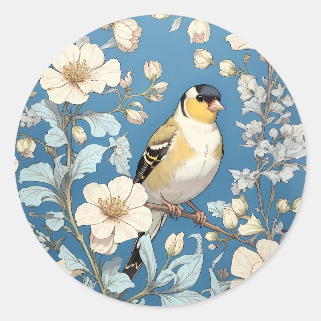American Goldfinch William Morris Inspired Classic Round Sticker (Front)
