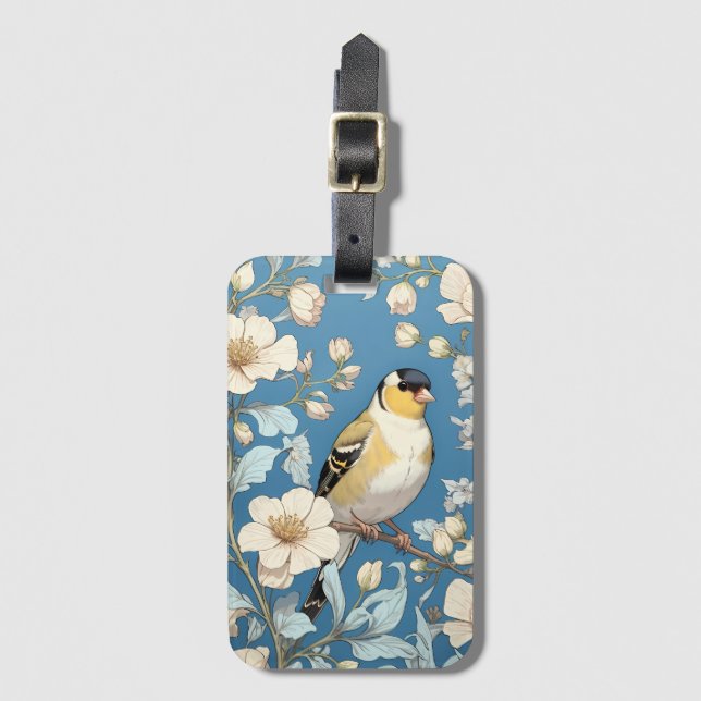American Goldfinch William Morris Inspired Luggage Tag (Front Vertical)