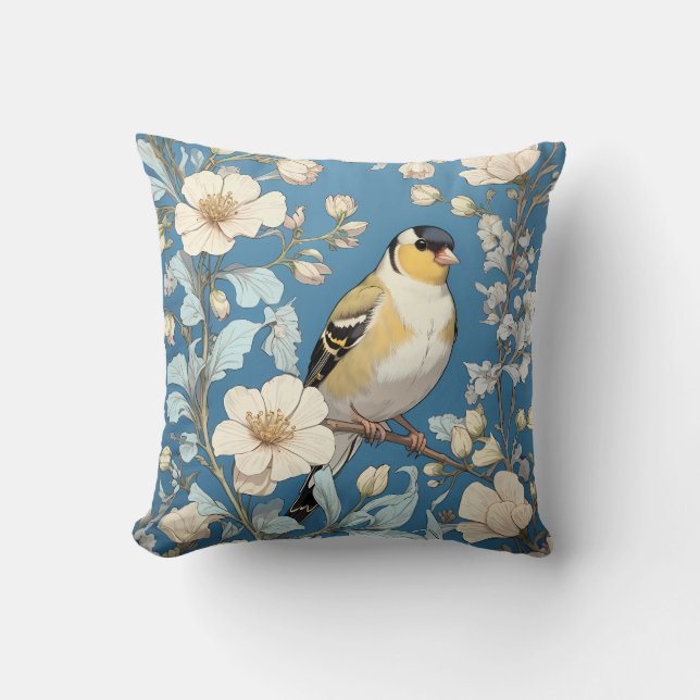 American Goldfinch William Morris Inspired Throw Pillow (Front)