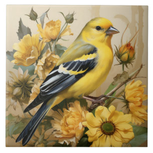 American Goldfinch, Yellow and Black bird Tile