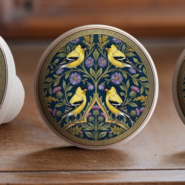 American Goldfinches Bird Ceramic Pull Knob (Creator Uploaded)