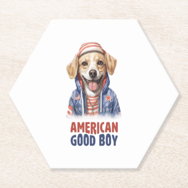 American GoodBoy Dog US Jacket th July  Paper Coaster (Front)