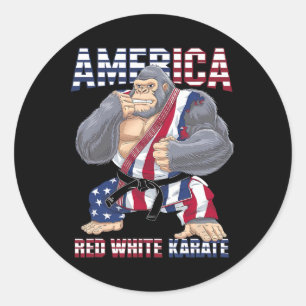 American Gorilla Karate Fighter - Red White Karate Classic Round Sticker