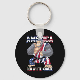 American Gorilla Karate Fighter - Red White Karate Keychain