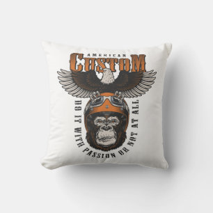 American Gorilla Motorcycle Vintage Biker Eagle Throw Pillow