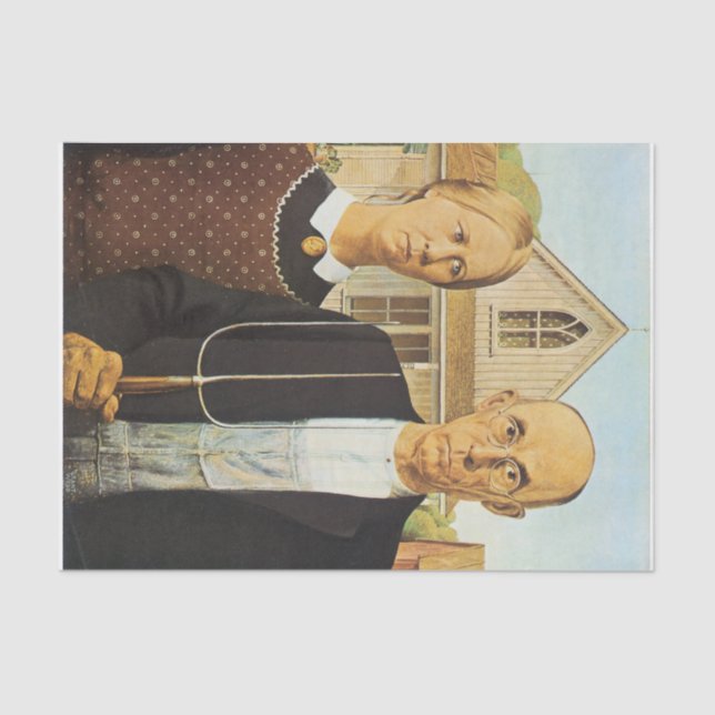 American Gothic by Grant Wood,reproduction art,vin Tissue Paper (Front)