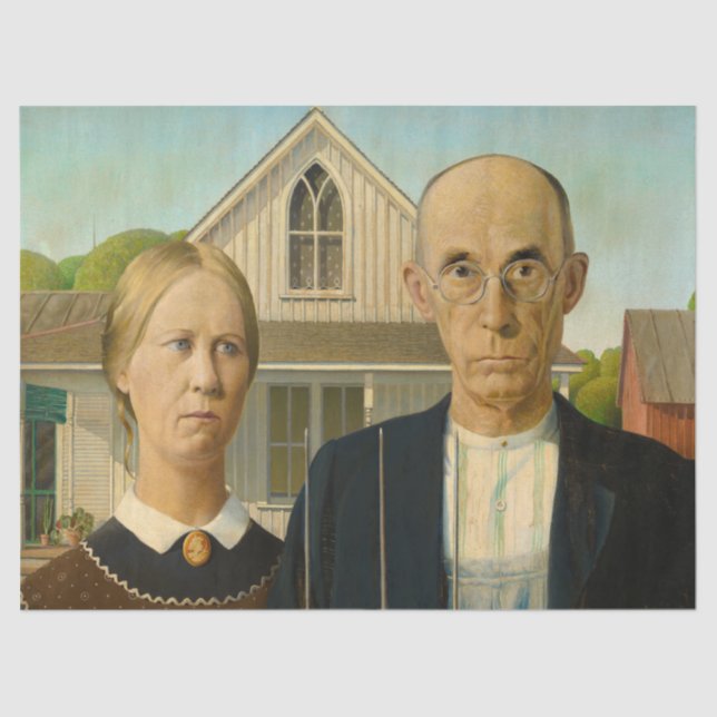 American Gothic by Grant Wood Tissue Paper (Front)