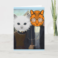 AMERICAN GOTHIC CAT WEDDING CONGRATULATIONS CARD