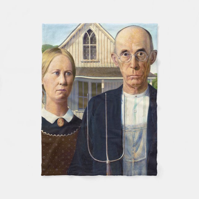 American Gothic Classic Painting Grant Wood Fleece Blanket (Front)