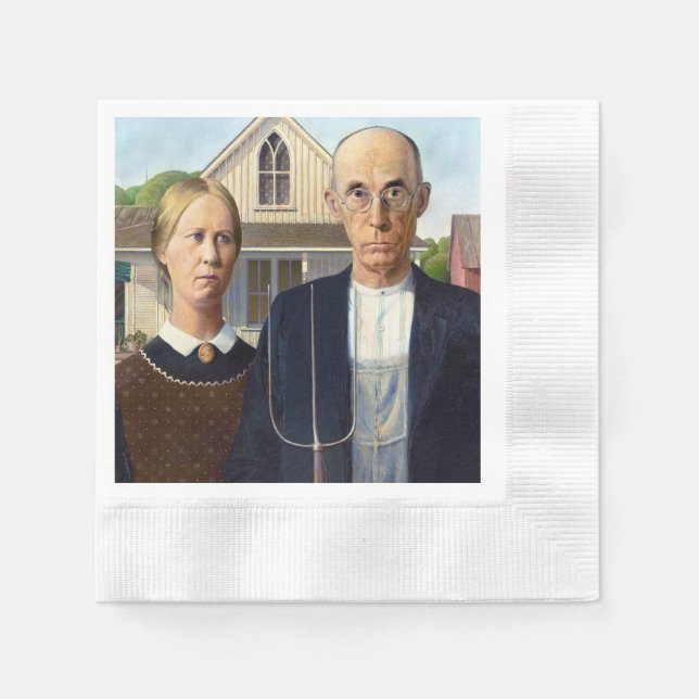 American Gothic Classic Painting Grant Wood Napkin (Front)