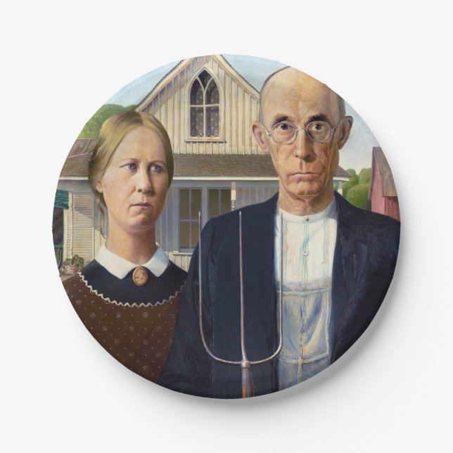 American Gothic Classic Painting Grant Wood Paper Plate (Front)