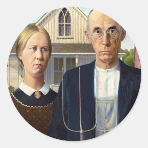 American Gothic Classic Painting Grant Wood Round Sticker