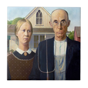 American Gothic Classic Painting Grant Wood Tile