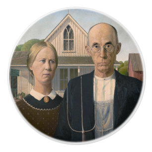 American Gothic: Country Life Poor Rural Farmer Ceramic Knob