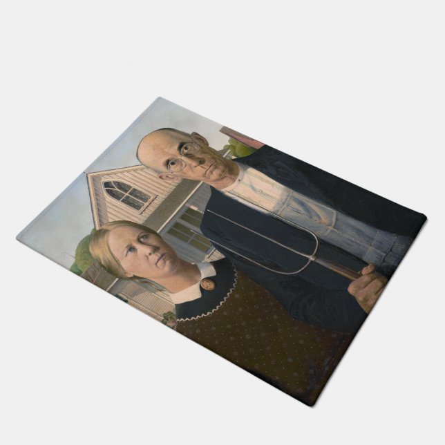 American Gothic: Country Life Poor Rural Farmer Doormat (Angled)