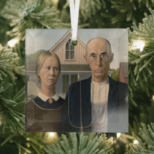 American Gothic: Country Life Poor Rural Farmer Glass Ornament