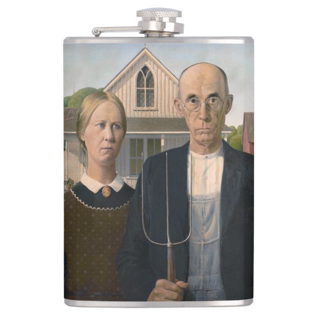 American Gothic: Country Life Poor Rural Farmer Hip Flask (Front)