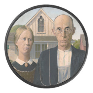 American Gothic: Country Life Poor Rural Farmer Hockey Puck