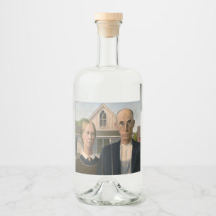 American Gothic: Country Life Poor Rural Farmer Liquor Bottle Label