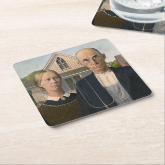 American Gothic: Country Life Poor Rural Farmer Square Paper Coaster