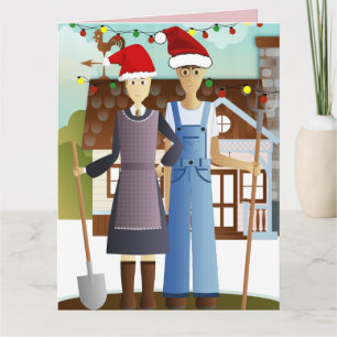 AMERICAN GOTHIC FUNNY COUPLE CHRISTMAS CARD 