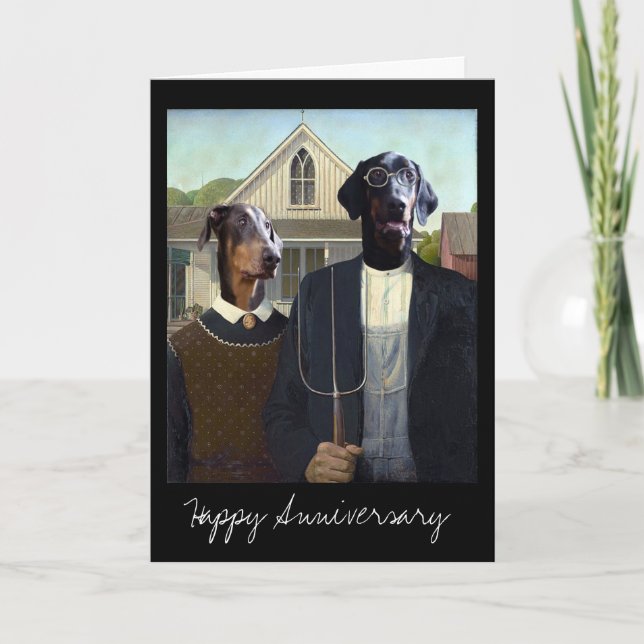 American Gothic funny Doberman dog anniversary Card (Front)