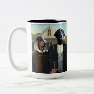 American Gothic funny Doberman dog mug