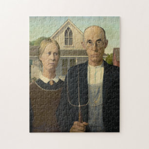 American Gothic Grant Wood Farmer Farmhouse Jigsaw Puzzle