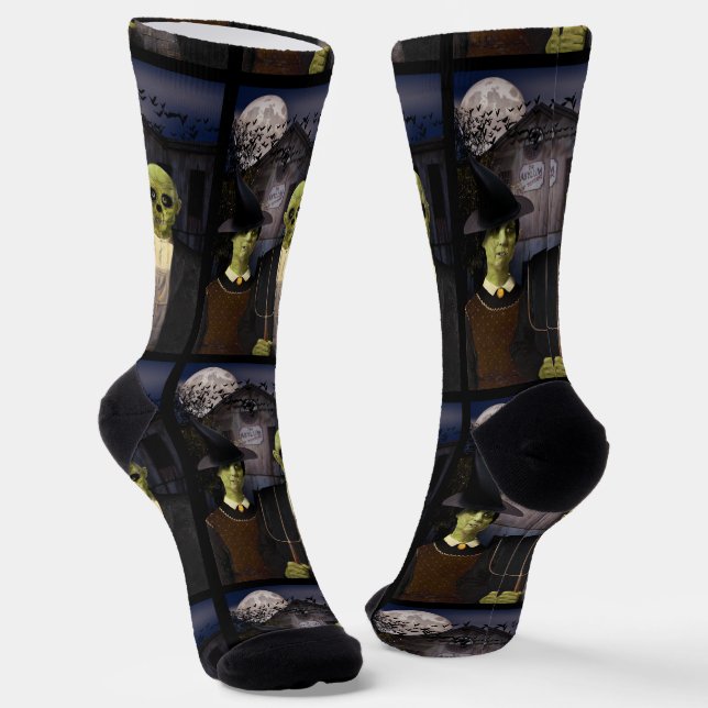 American Gothic Halloween Haunted House Socks (Angled)