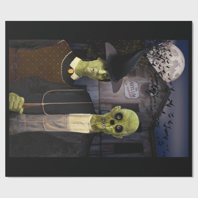American Gothic Halloween Haunted House Wrapping Paper (Flat)