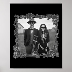 American Gothic Skeleton Halloween Costume Poster