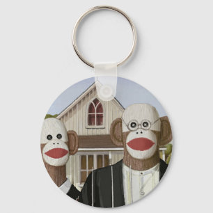 American Gothic Sock Monkeys Keychain