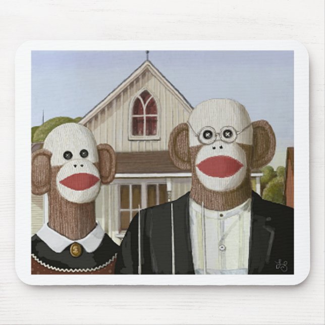 American Gothic Sock Monkeys Mouse Pad (Front)