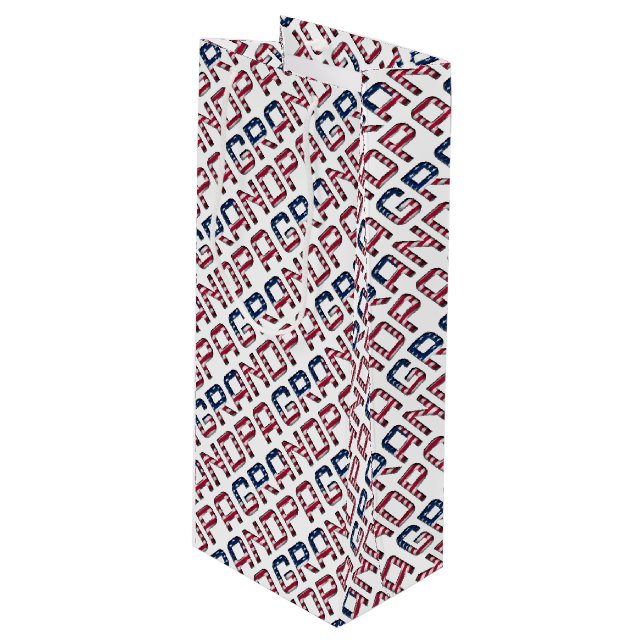 American Grandpa Stars and Stripes USA Text Wine Gift Bag (Front Angled)