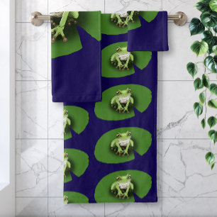 American Green Tree Frog Lily Pad Bath Towel Set