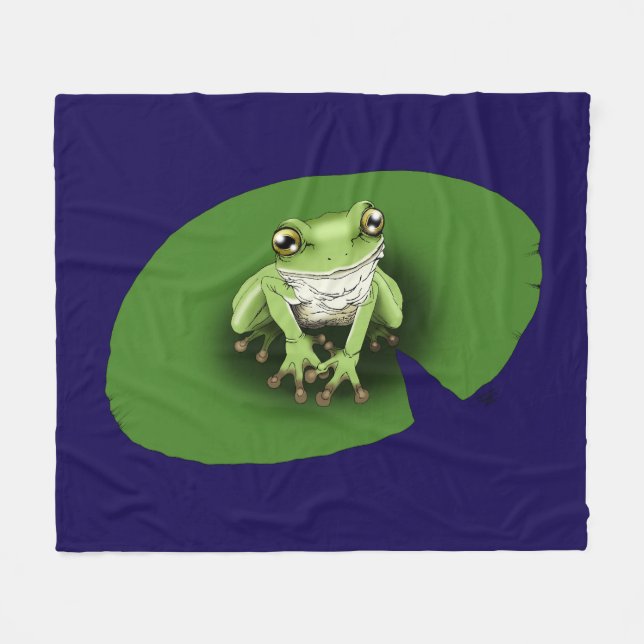 American Green Tree Frog Lily Pad Fleece Blanket (Front (Horizontal))