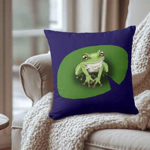 American Green Tree Frog Lily Pad Throw Pillow