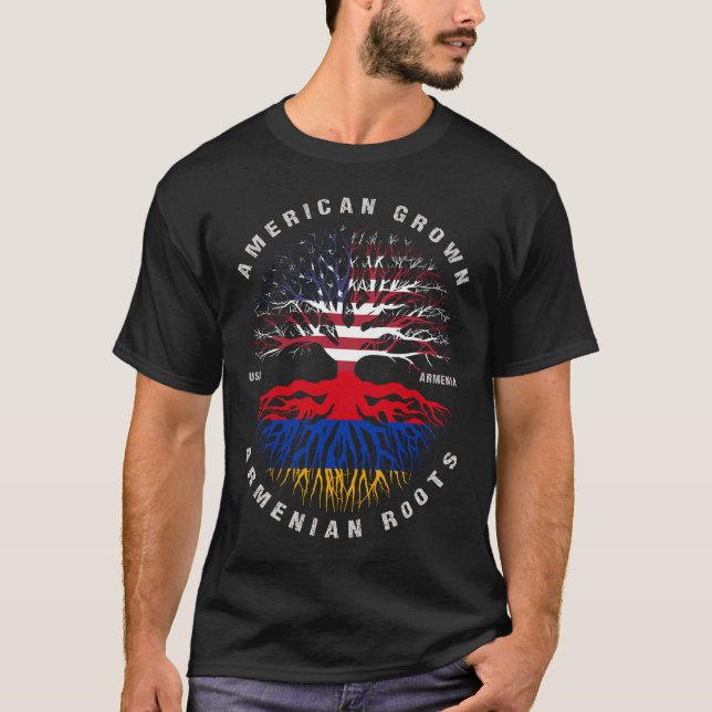 American Grown Armenian Roots Armenia Flag T-Shirt (Front)