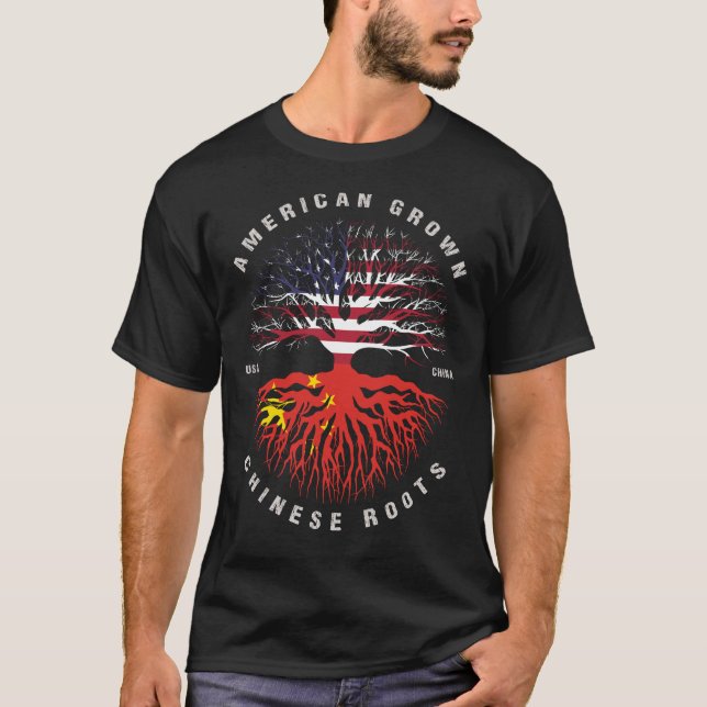 American Grown Chinese Roots China Flag T-Shirt (Front)