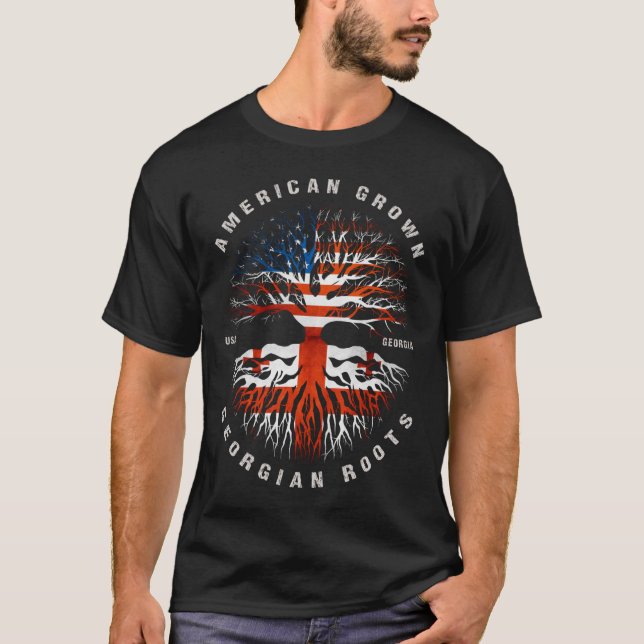 American Grown Georgian Roots Georgia Flag T-Shirt (Front)