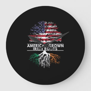 American Grown Irish Roots Flag Ireland ST. PATRIC Large Clock