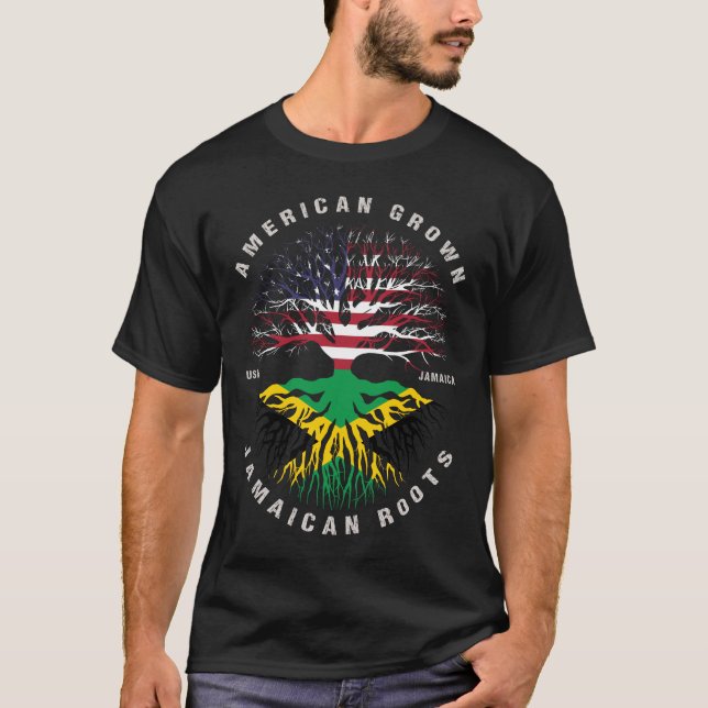 American Grown Jamaican Roots Jamaica Flag T-Shirt (Front)
