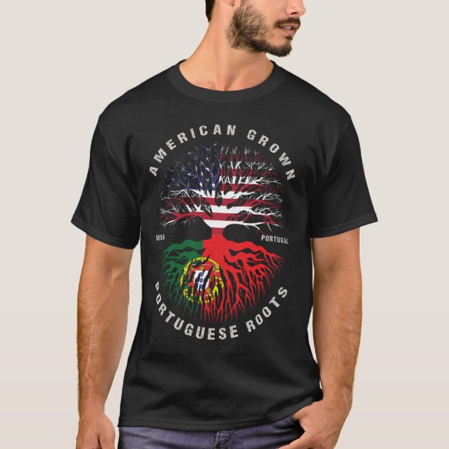 American Grown Portuguese Roots Portugal Flag T-Shirt (Front)
