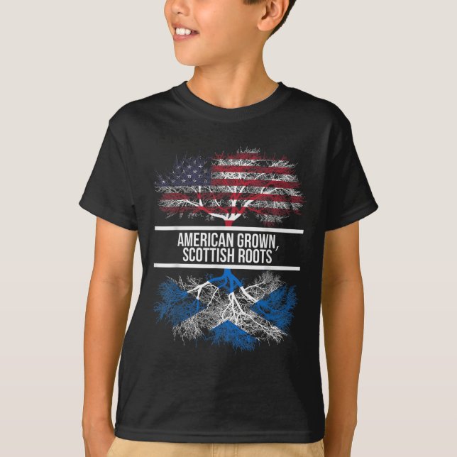 American Grown Scottish Roots - American Flag T-Shirt (Front)