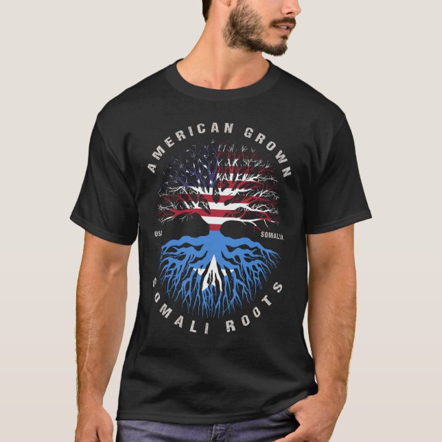 American Grown Somali Roots Somalia Flag T-Shirt (Front)