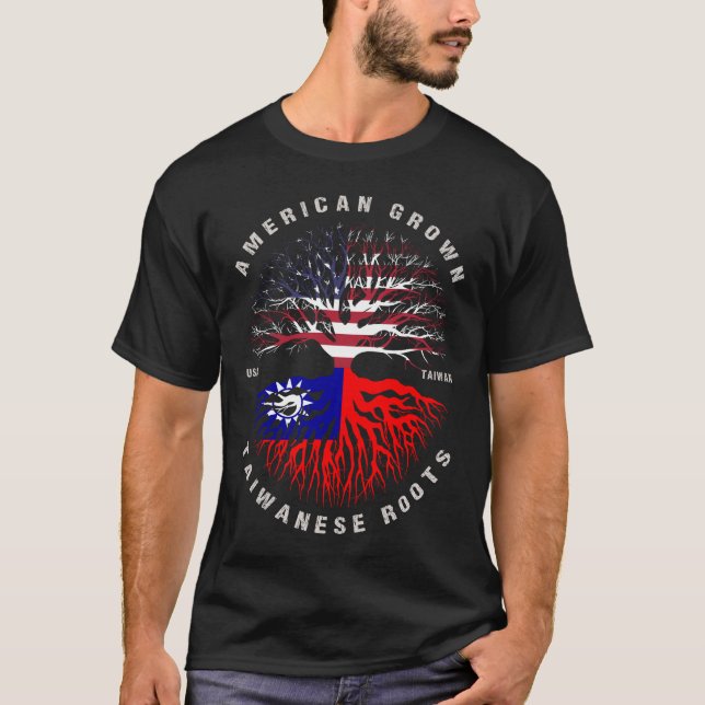 American Grown Taiwanese Roots Taiwan Flag T-Shirt (Front)