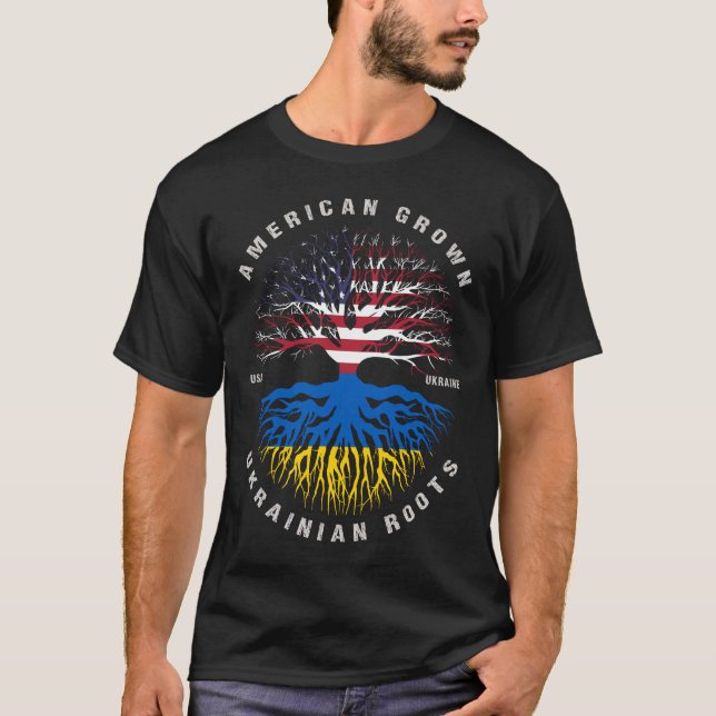 American Grown Ukrainian Roots Ukraine Flag T-Shirt (Front)