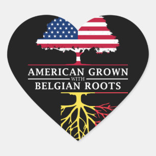 American Grown with Belgian Roots Belgium Design Heart Sticker