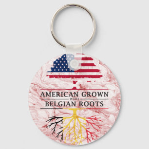 American Grown with Belgian Roots Marble Style Keychain