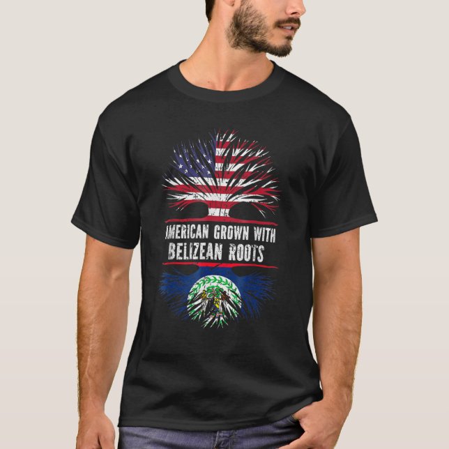 American Grown With Belizean Roots Usa Flag Belize T-Shirt (Front)